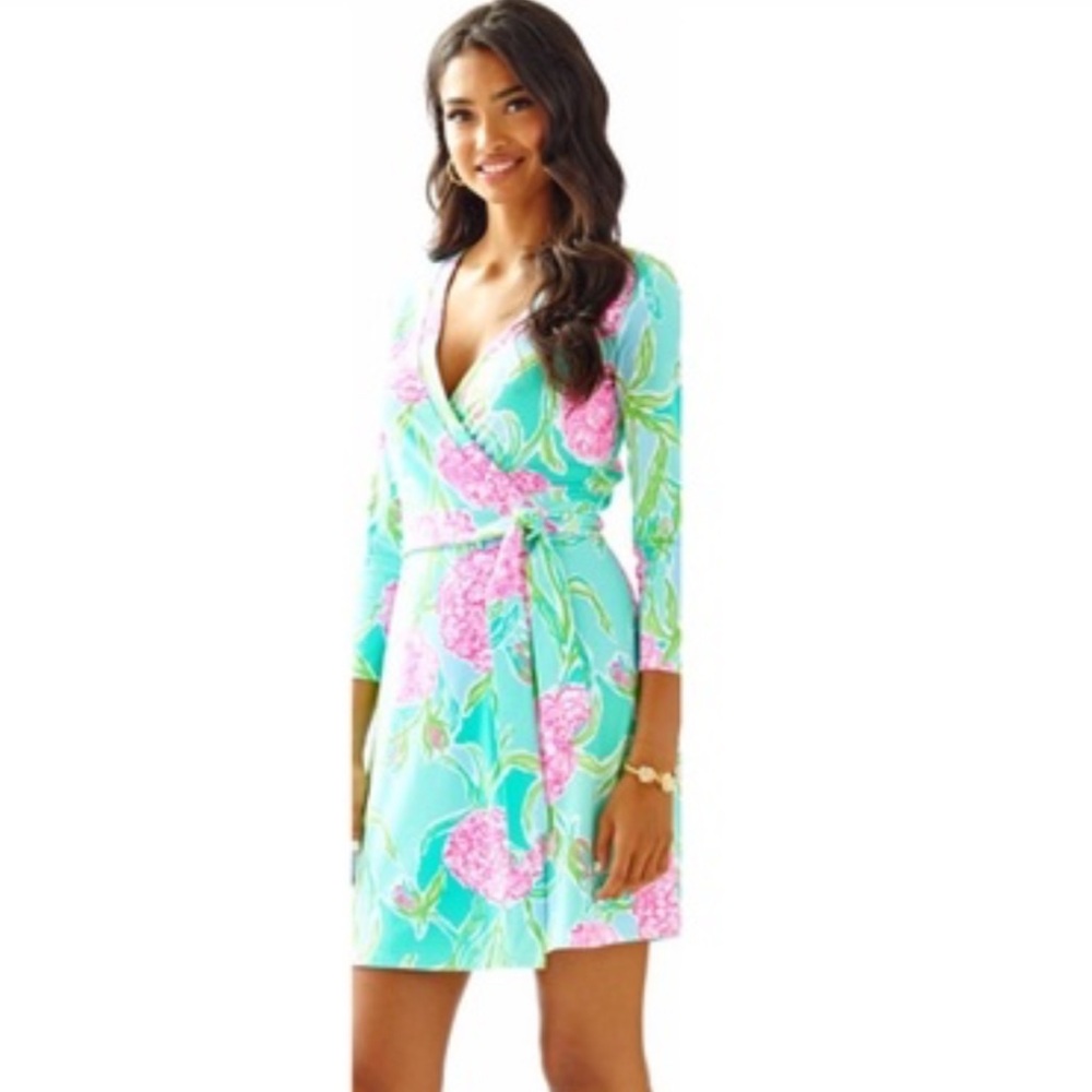 Lilly Pulitzer Meridian Wrap Dress Pink Green Blue Floral